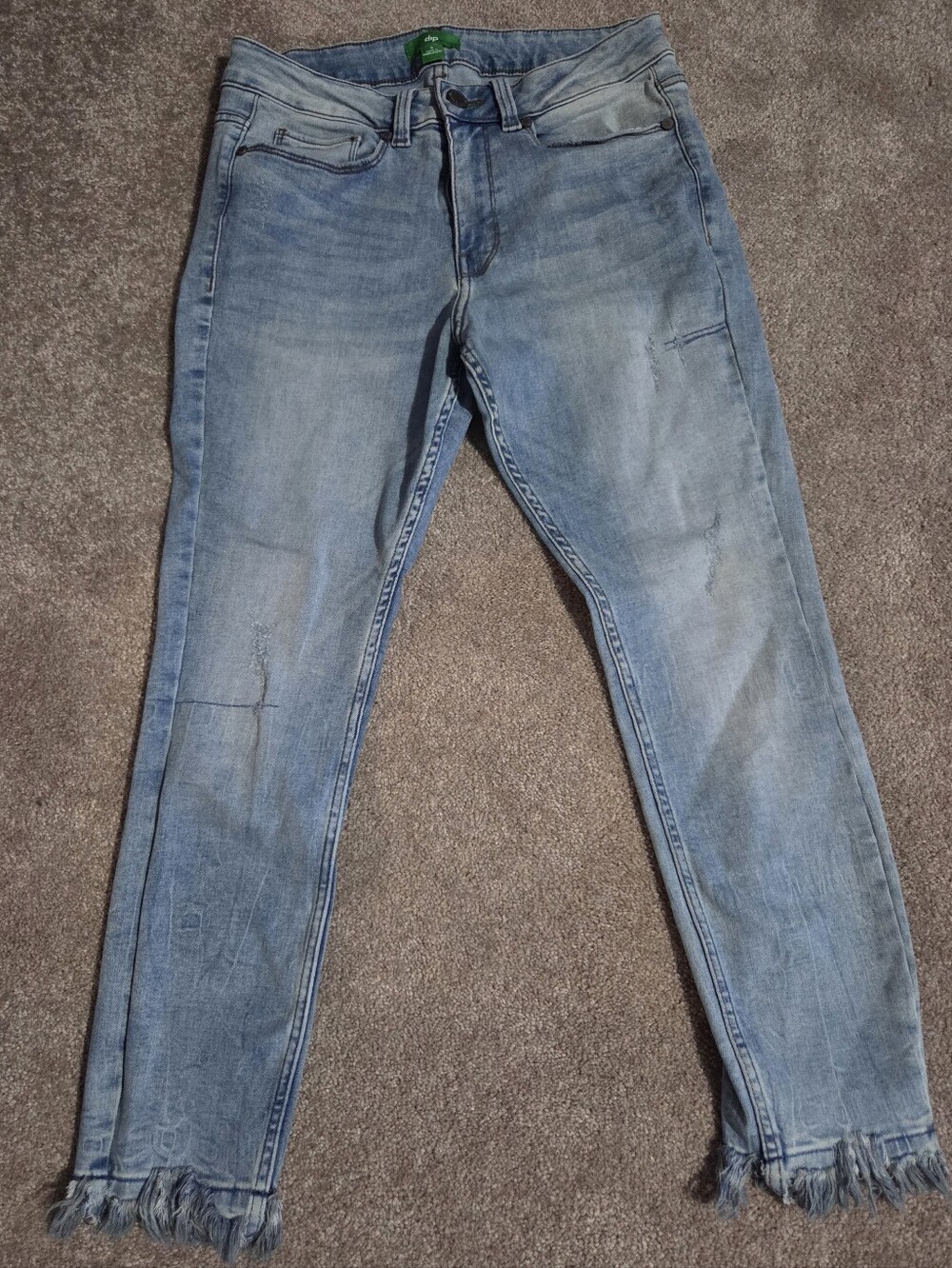 Light Wash Distressed Fringe Hem Jeans
